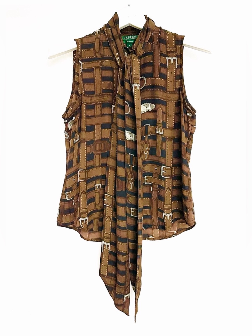 Lauren RL SILK Sleeveless Blouse with neck tie
